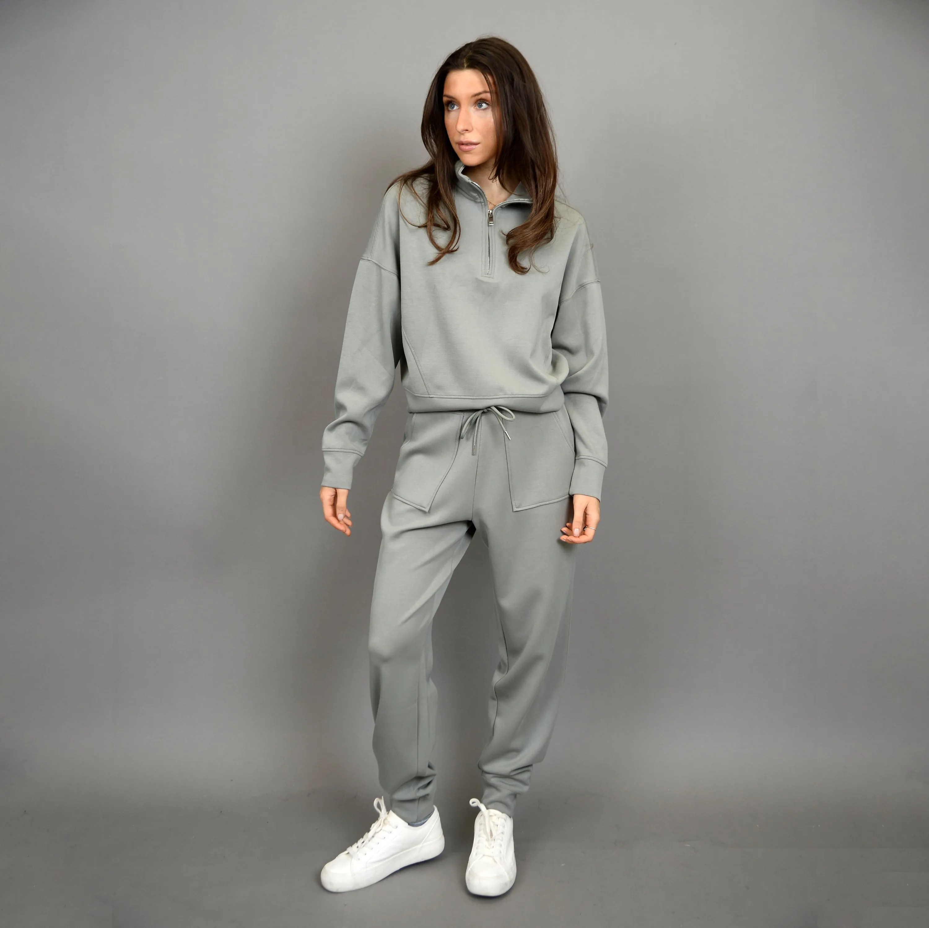 MARILYN HALF ZIP SWEATER - SAGE