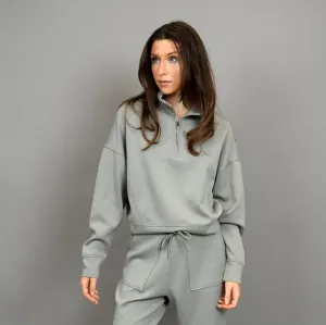 MARILYN HALF ZIP SWEATER - SAGE