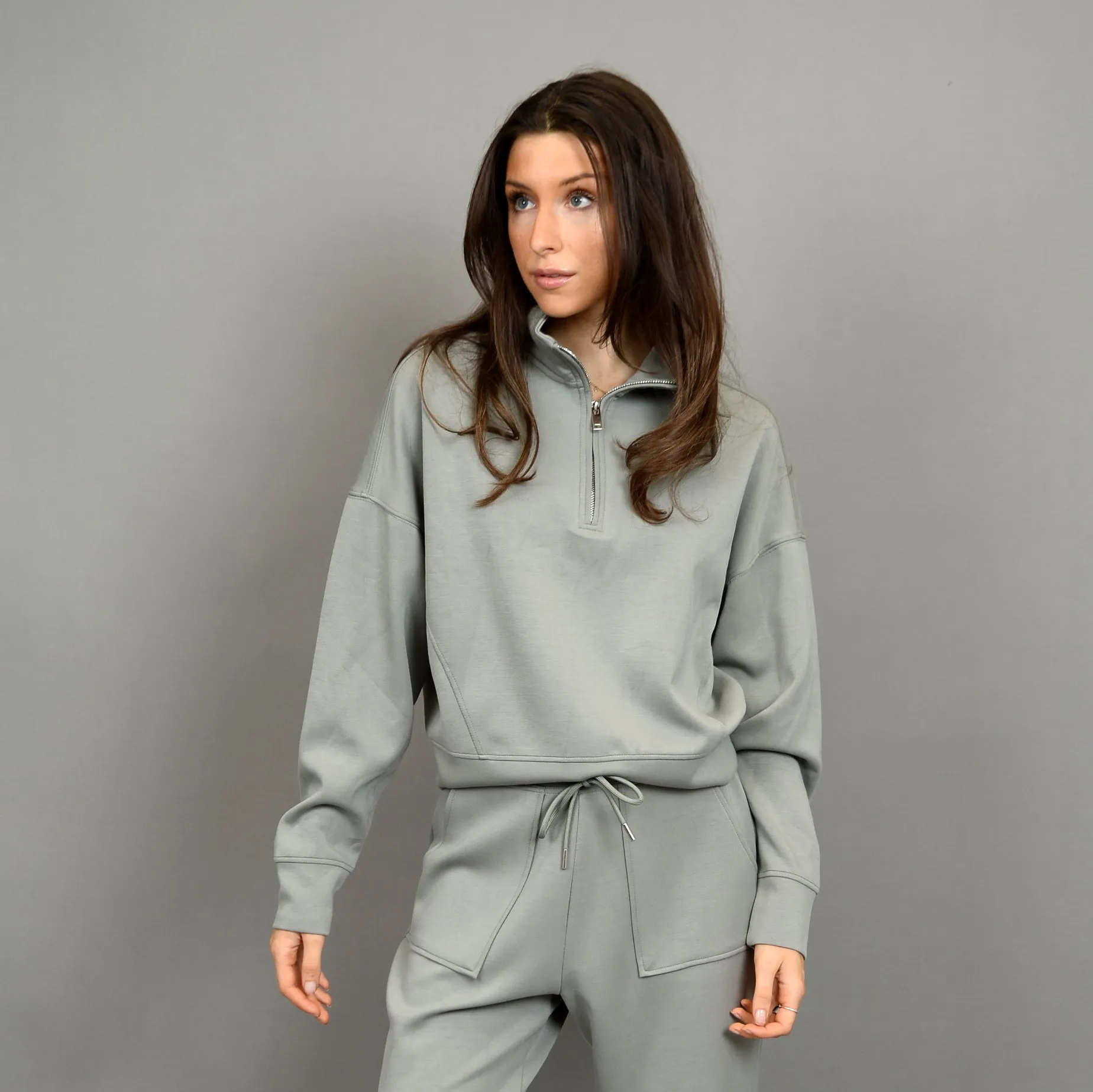 MARILYN HALF ZIP SWEATER - SAGE