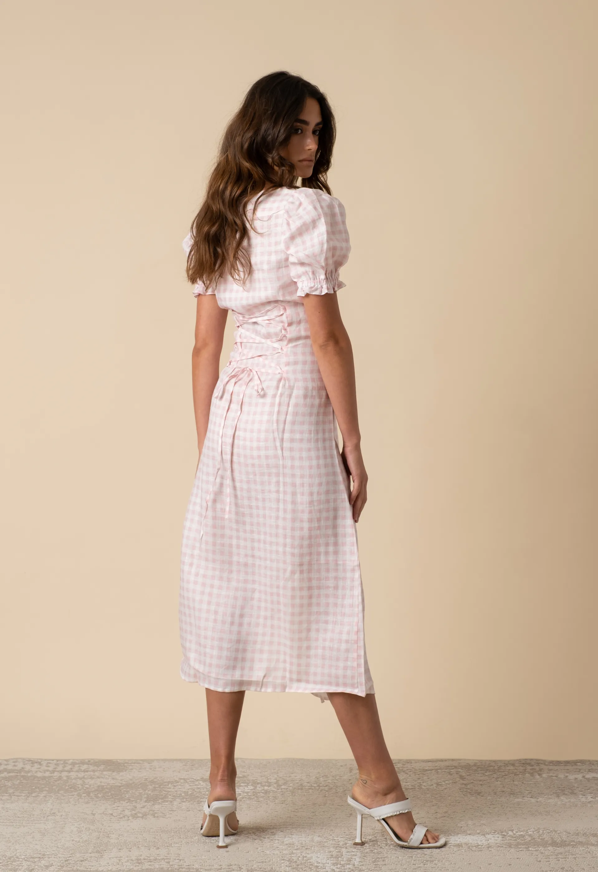 Marquise Linen Dress in Pink Vichy