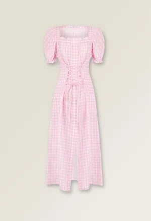 Marquise Linen Dress in Pink Vichy