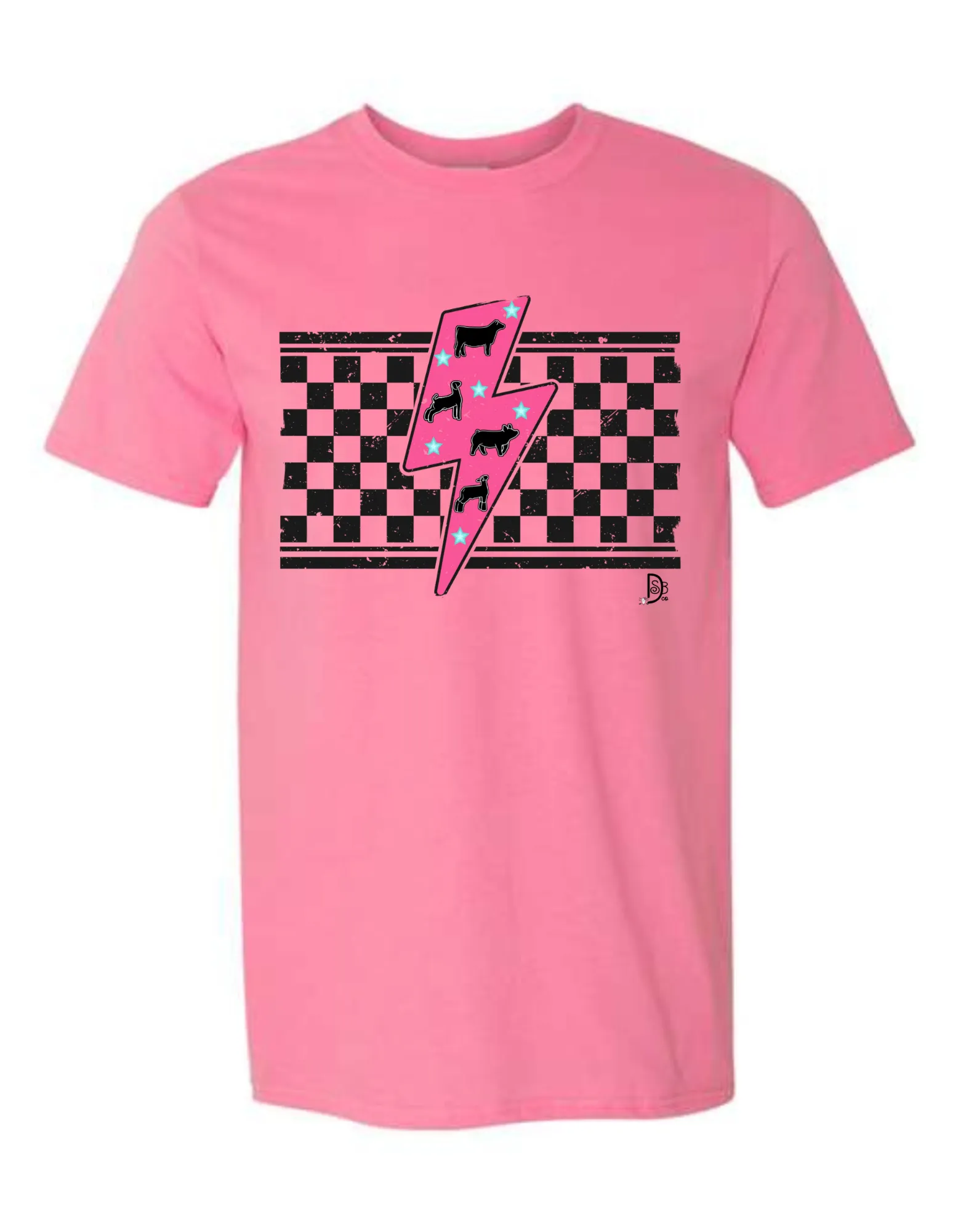 Pink Lightening Bolt Livestock Animal Graphic Tee