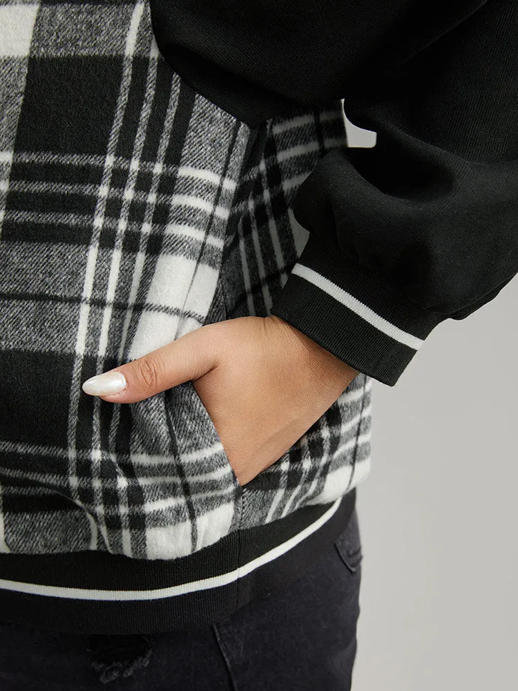 Plaid Button Through Pocket Baseball Collar Bomber Jacket