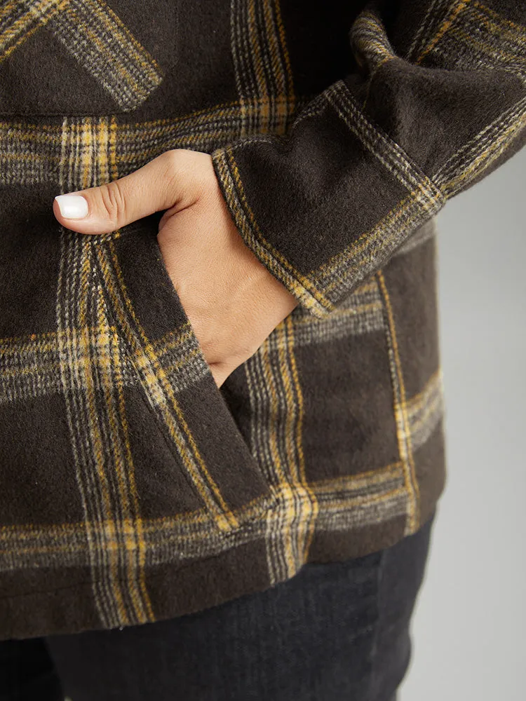 Plaid Patchwork Fuzzy Trim Zipper Fly Coat