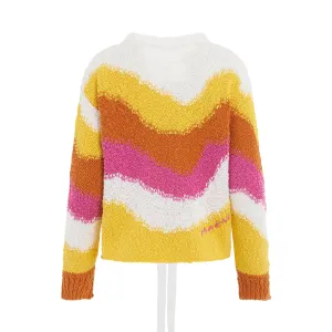 Roundneck Sweater with Wavy Stripes in Lobster