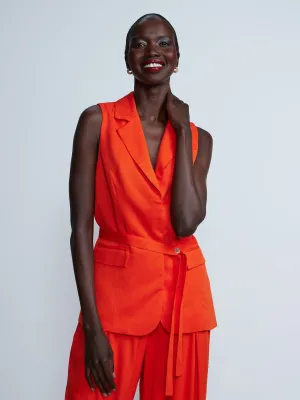 Sleeveless Notch Lapel Belted Vest