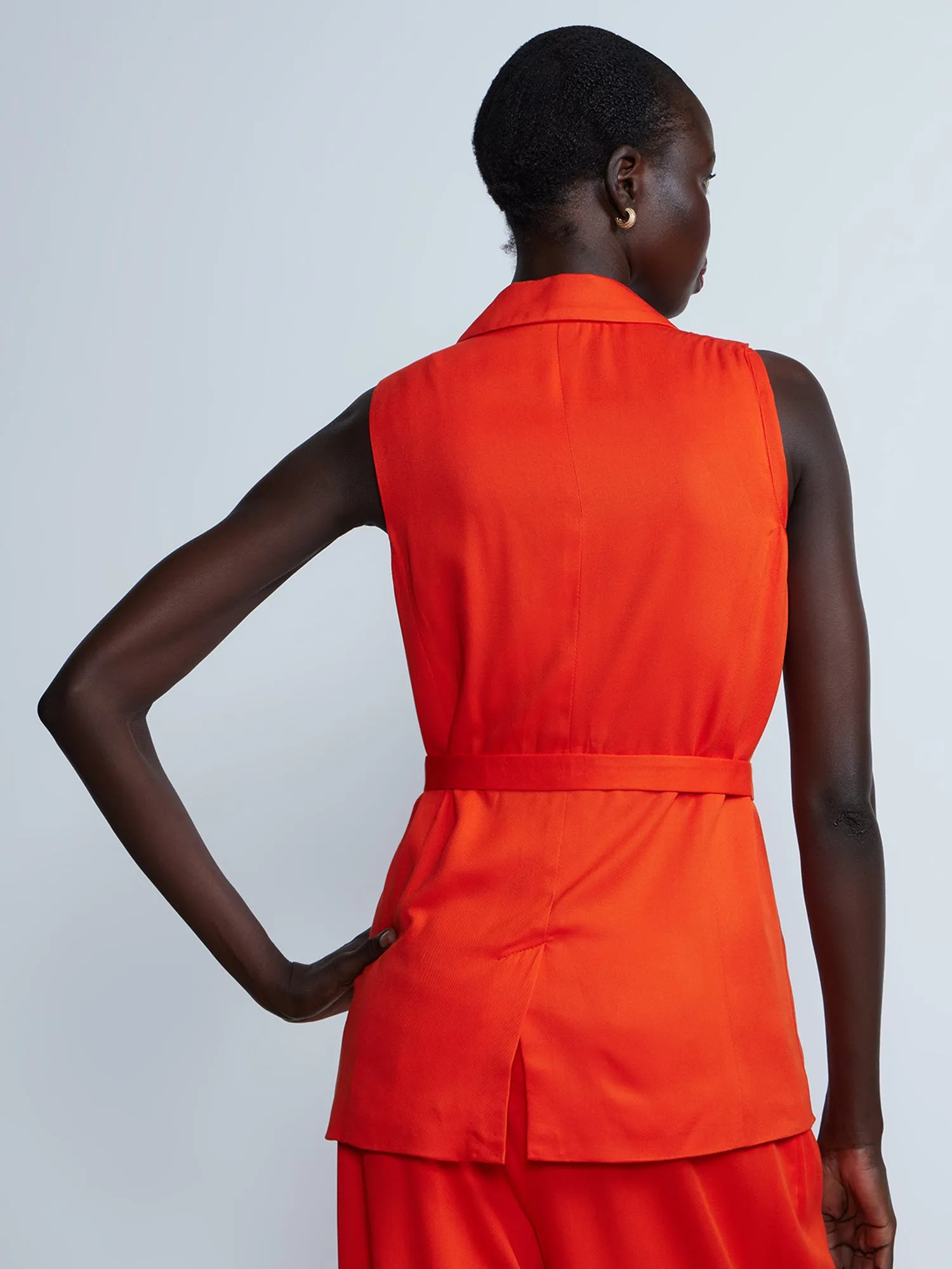 Sleeveless Notch Lapel Belted Vest