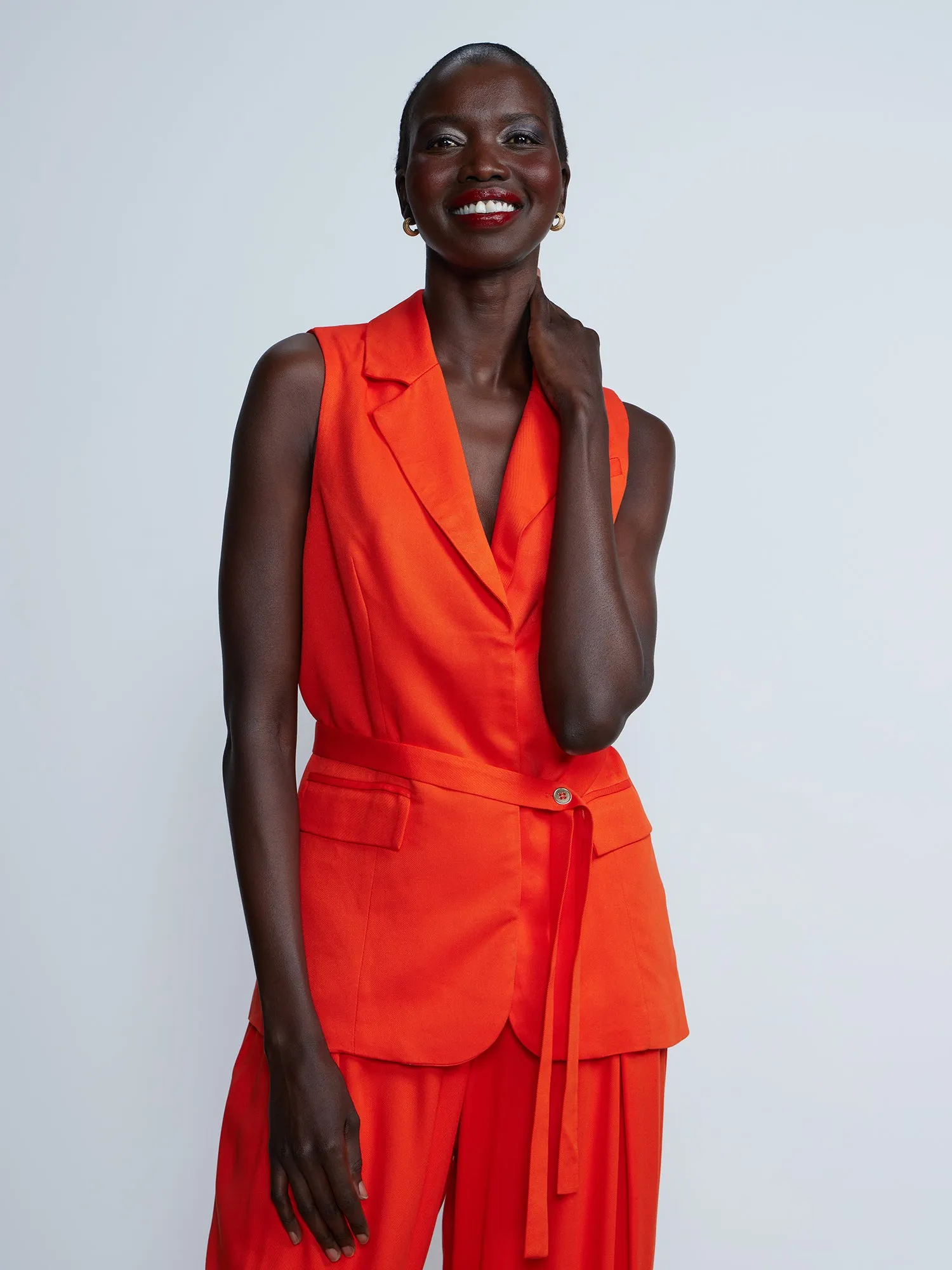 Sleeveless Notch Lapel Belted Vest