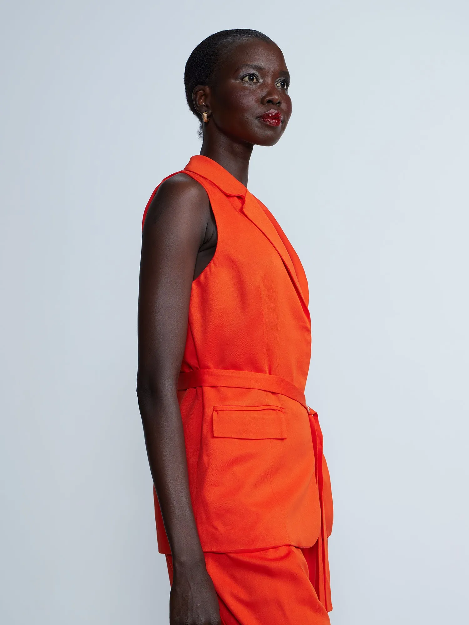 Sleeveless Notch Lapel Belted Vest