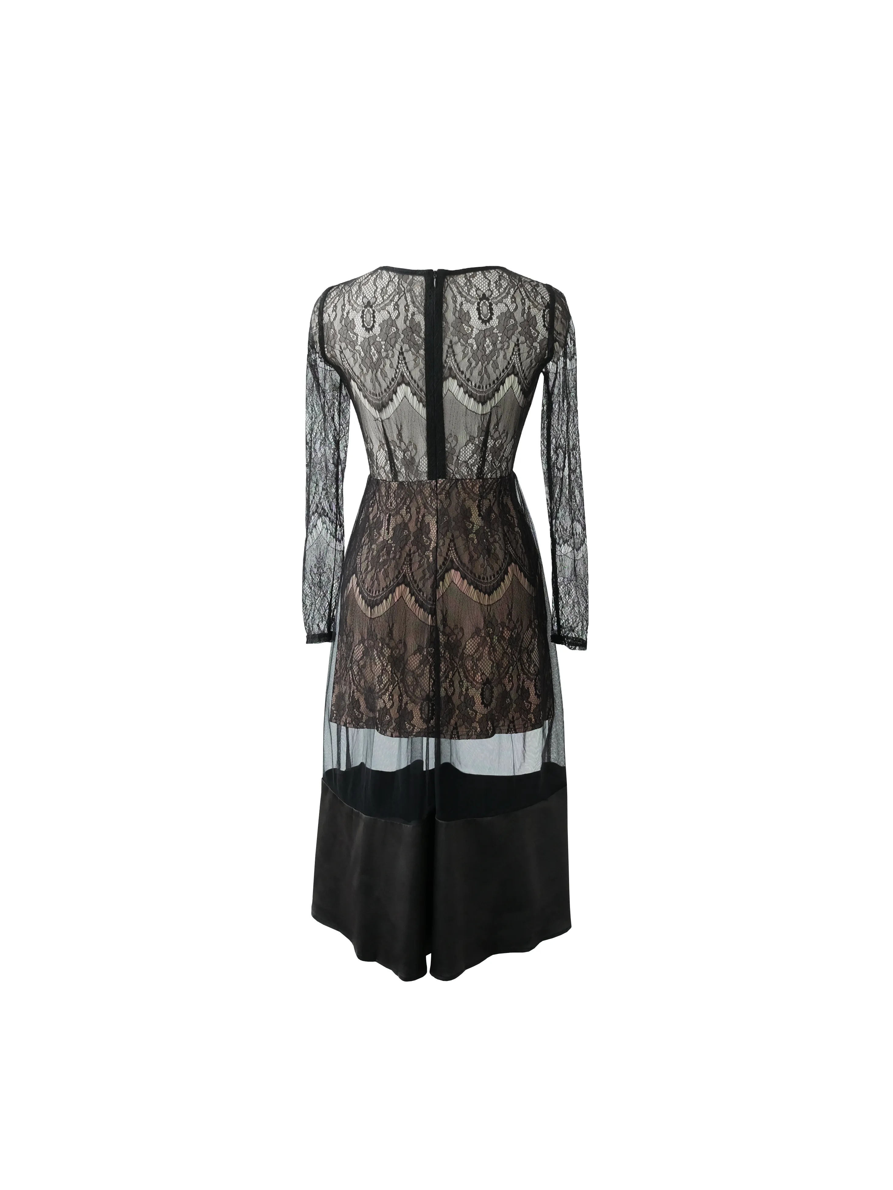 Sophie long sleeve full-lace dress in black