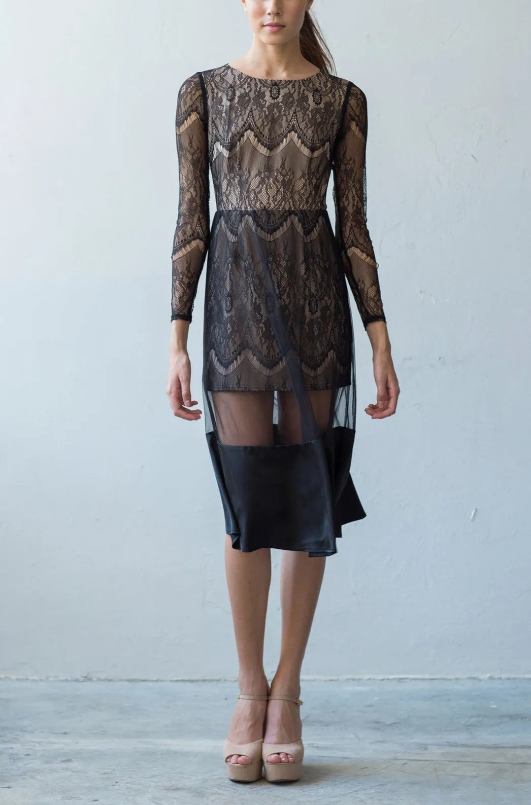 Sophie long sleeve full-lace dress in black