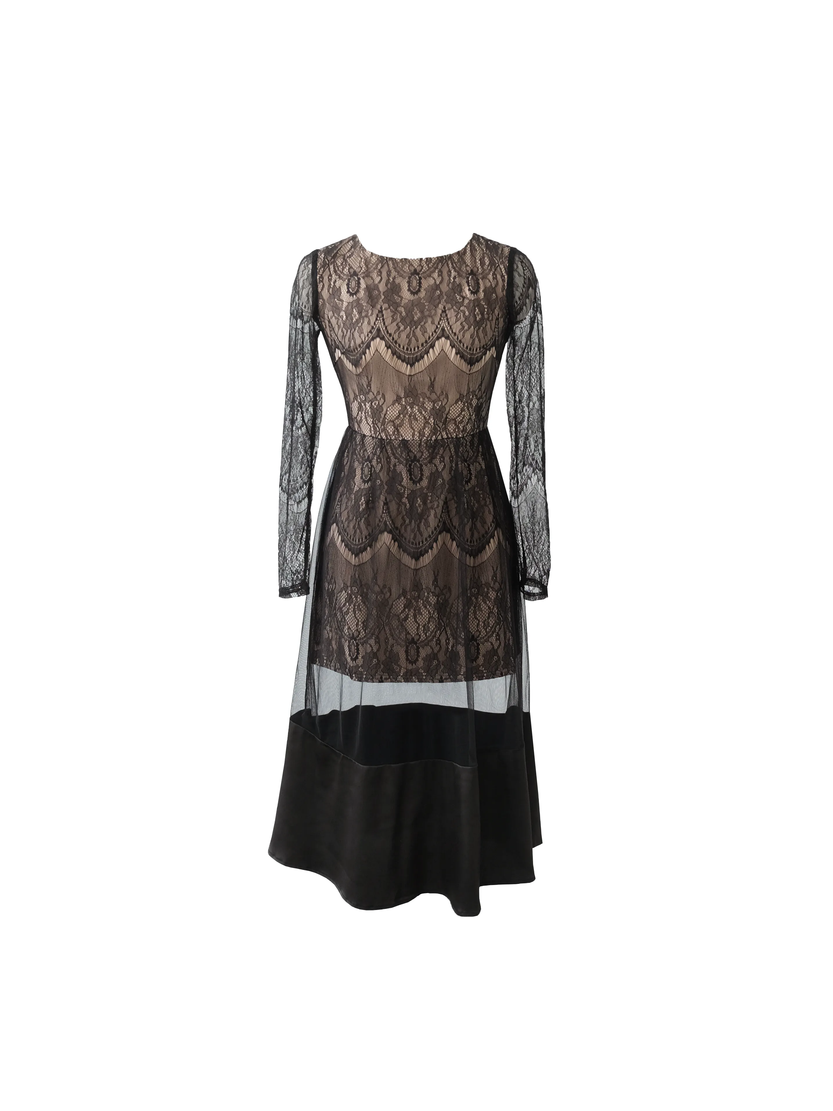 Sophie long sleeve full-lace dress in black