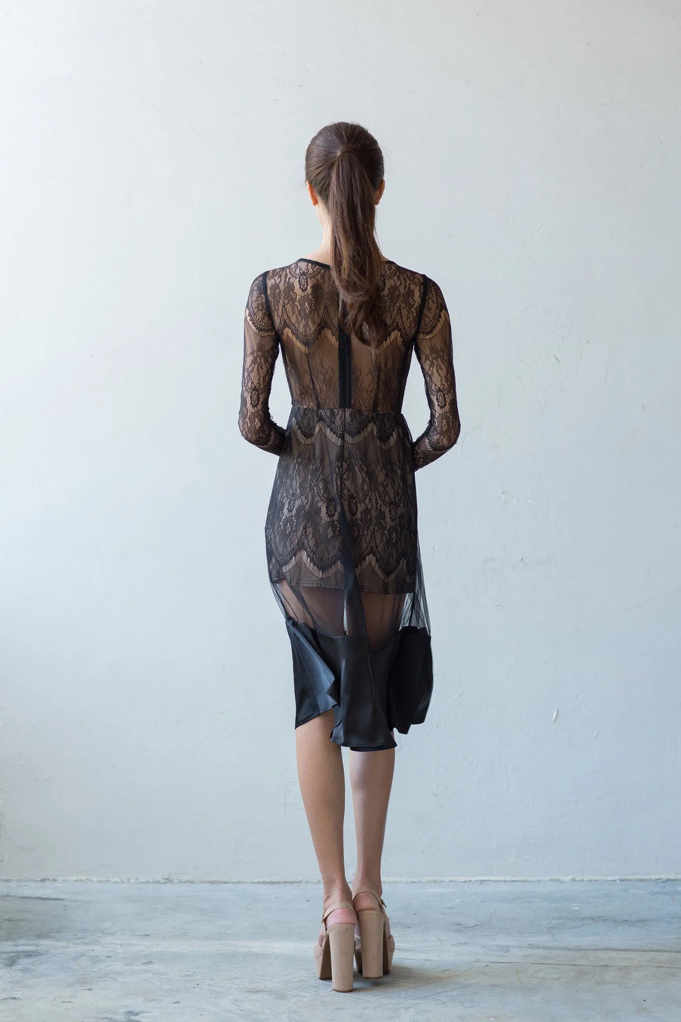 Sophie long sleeve full-lace dress in black