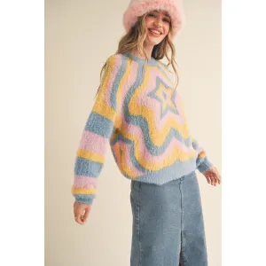 Star Pattern Fuzzy Knit Sweater