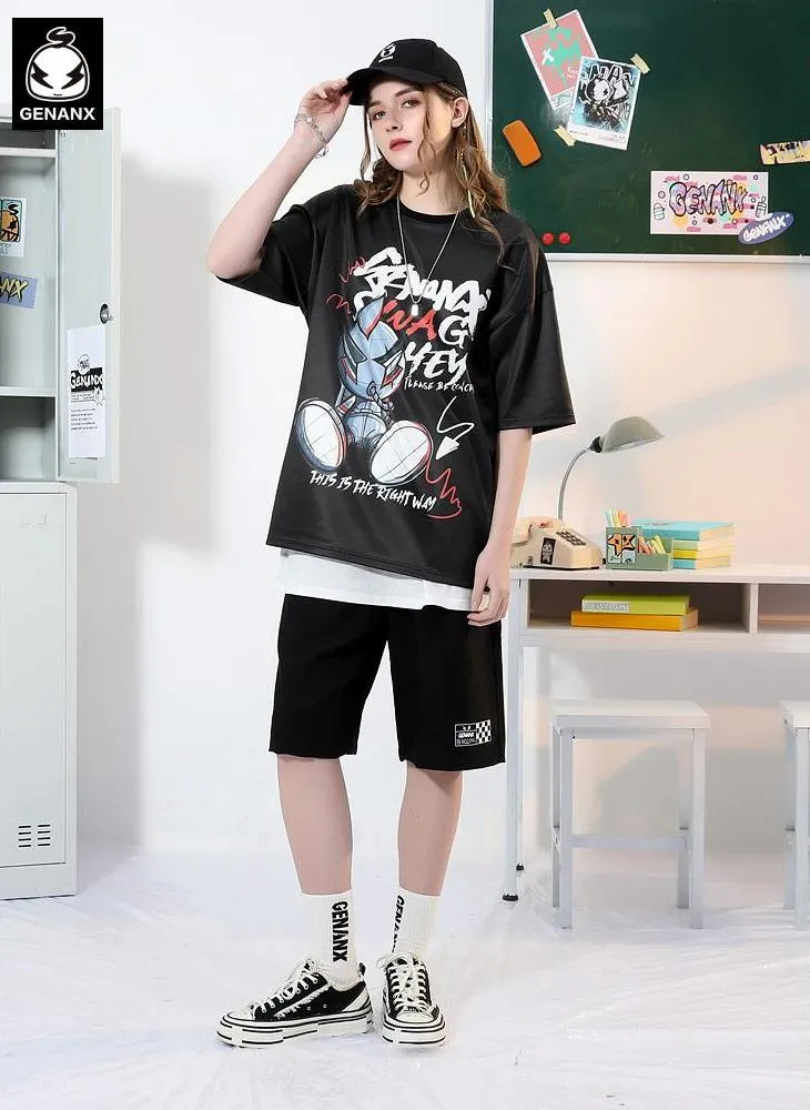 Street Style Cartoon Letter Print Space Cotton T-Shirt