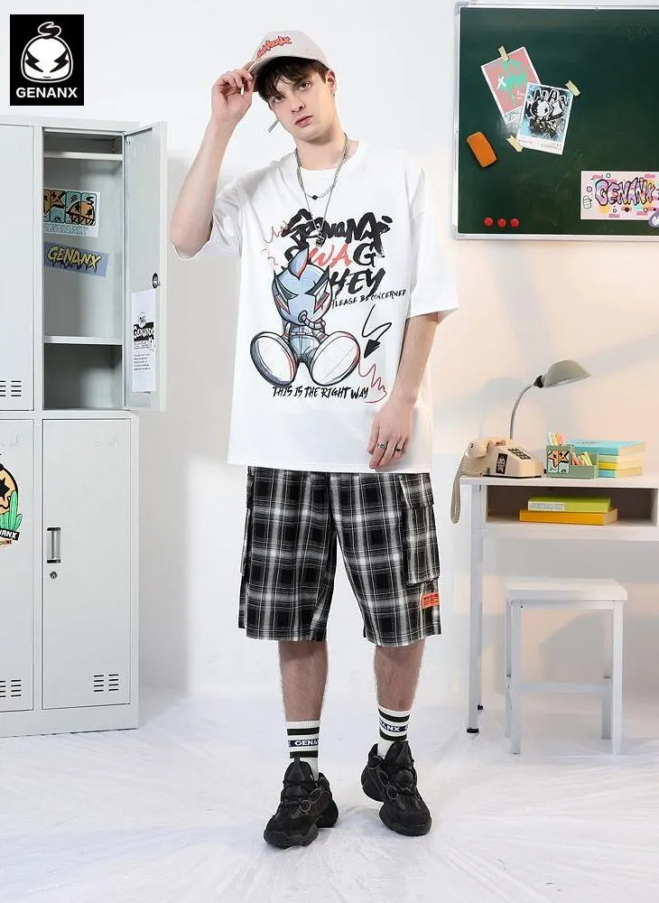 Street Style Cartoon Letter Print Space Cotton T-Shirt
