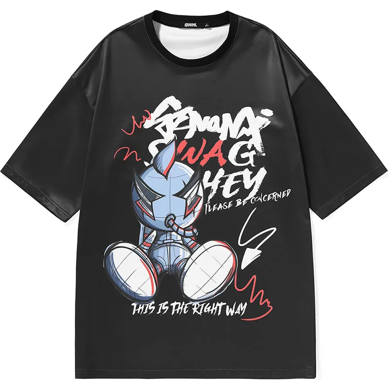Street Style Cartoon Letter Print Space Cotton T-Shirt