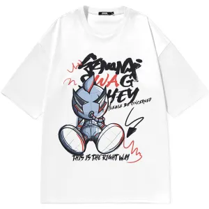 Street Style Cartoon Letter Print Space Cotton T-Shirt