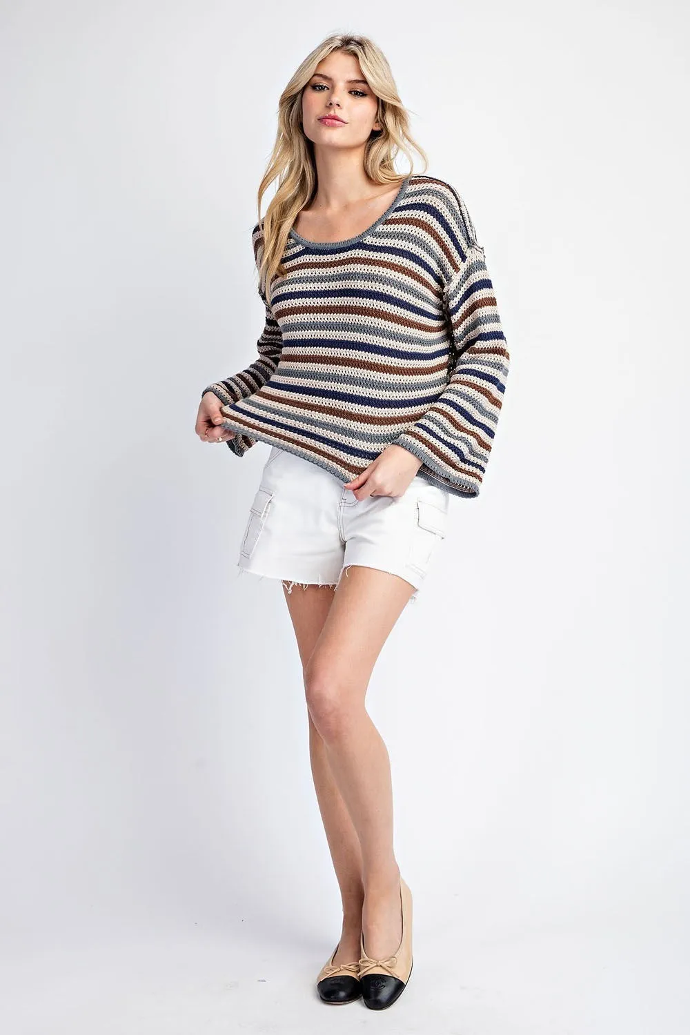 Striped Crochet Knit Sweater