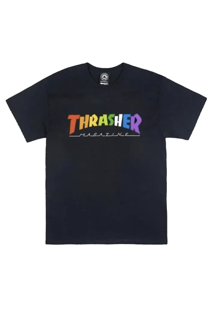 THRASHER RAINBOW TEE - BLACK