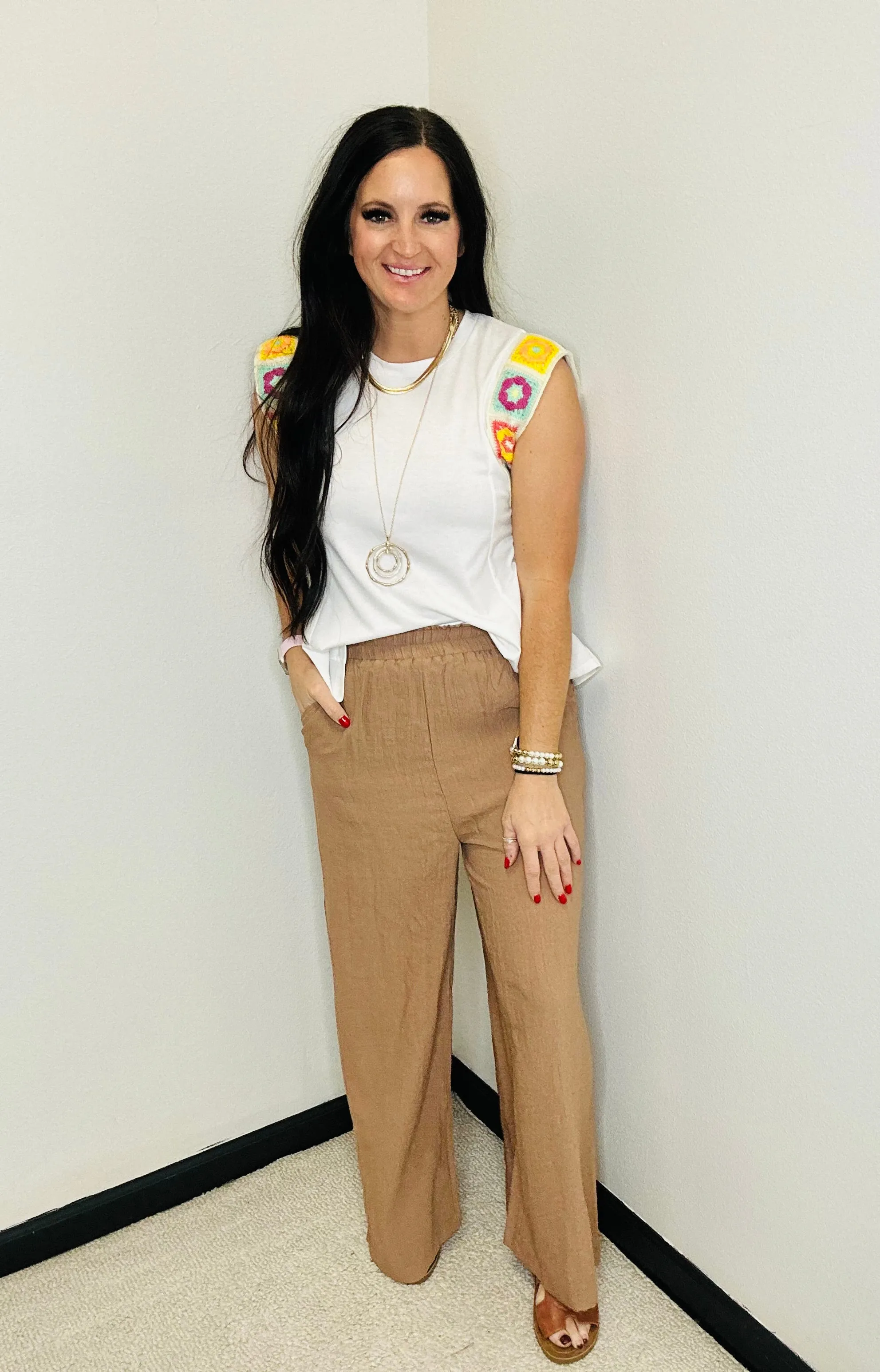 Toby Taupe Wide Leg Lined Pants