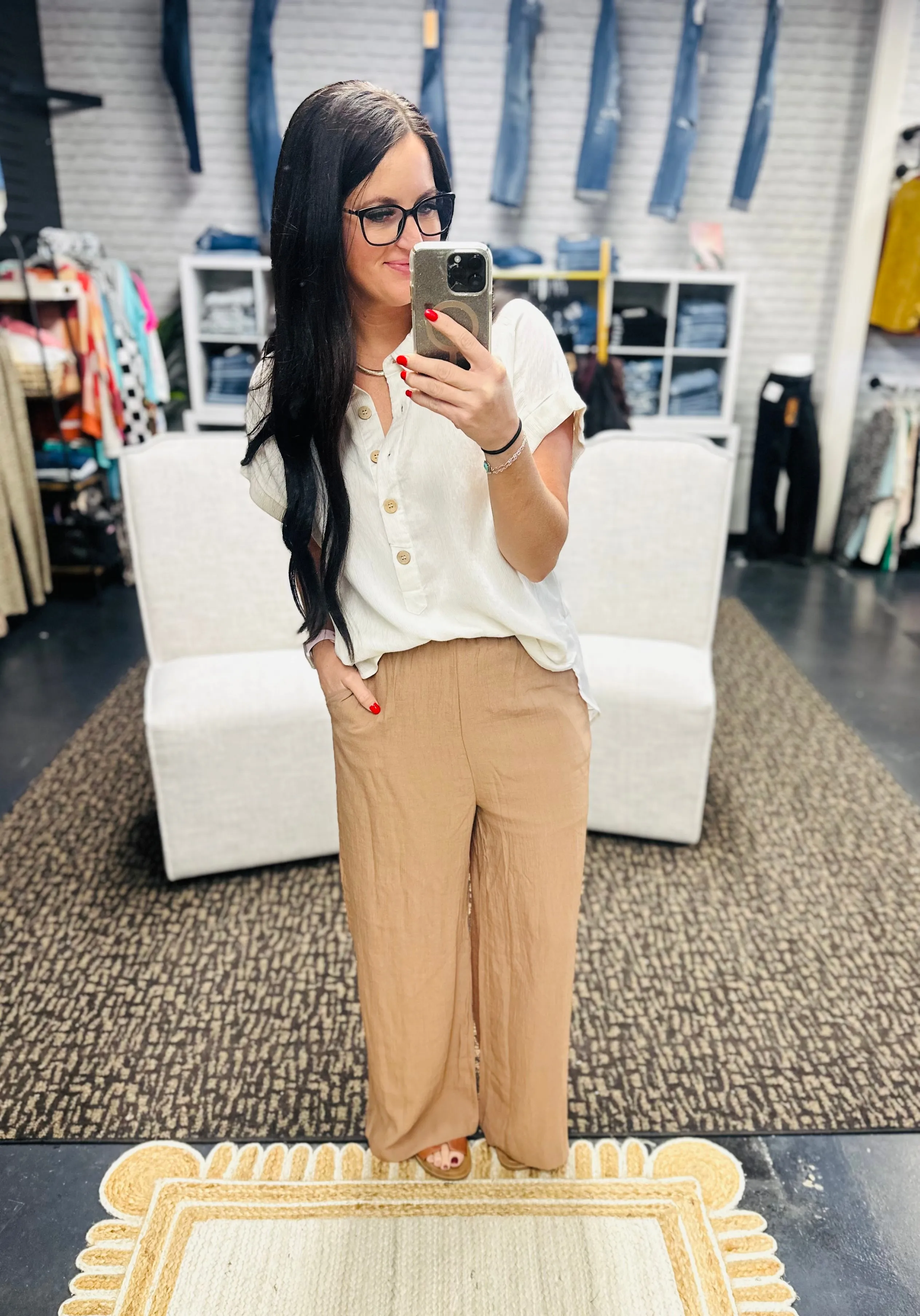 Toby Taupe Wide Leg Lined Pants