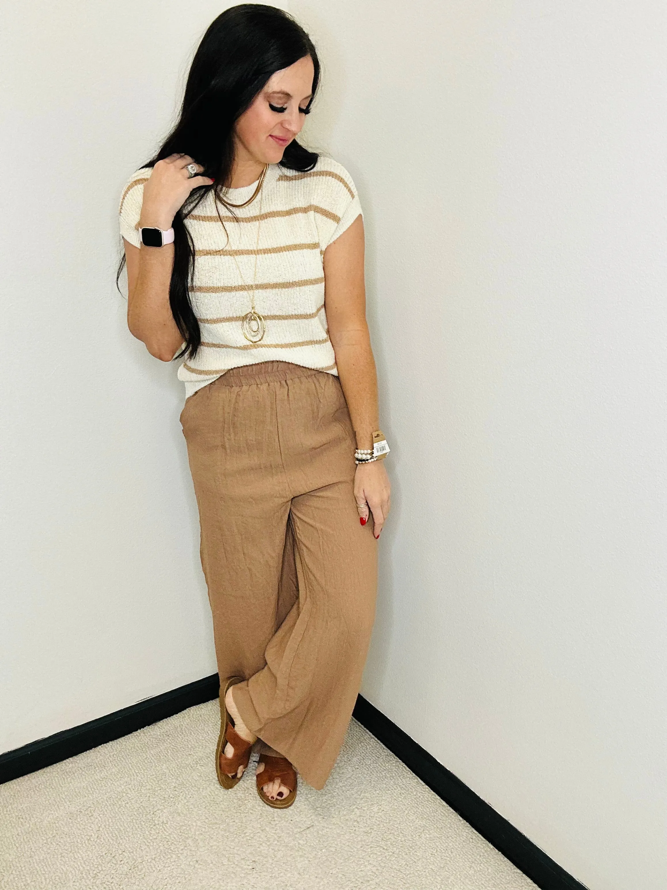 Toby Taupe Wide Leg Lined Pants