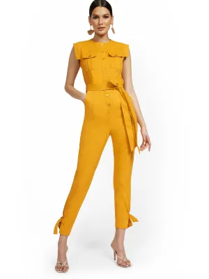 Two-Pocket Ankle-Tie Utility Jumpsuit