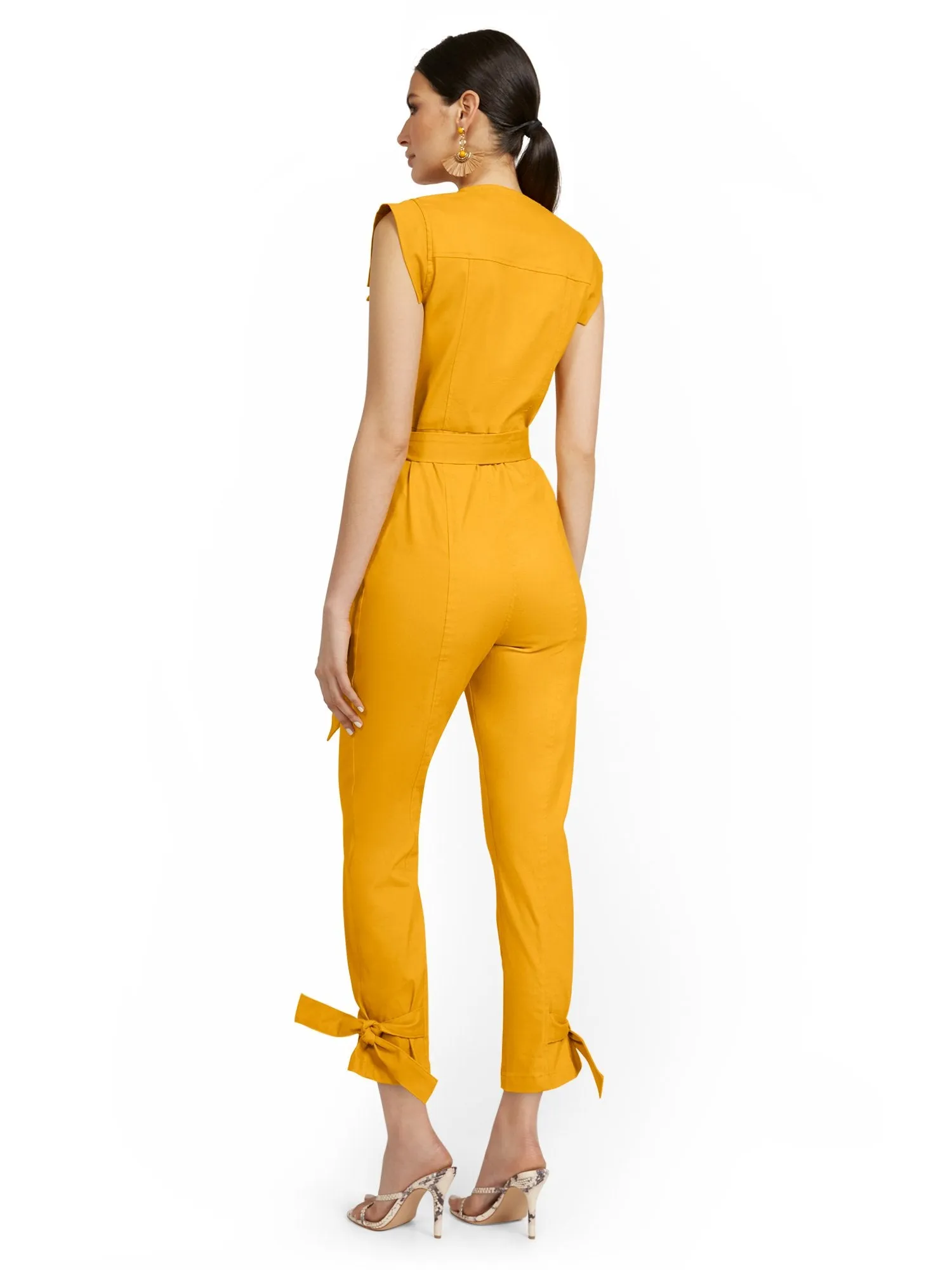 Two-Pocket Ankle-Tie Utility Jumpsuit
