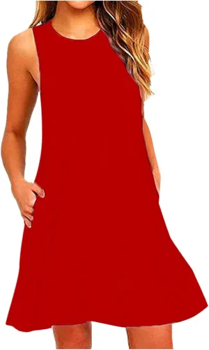 Womens Casual Dresses Crewneck Sleeveless Mini Dress Summer 2025 Loose A Line Flowy Beach Vacation Tank Sundress