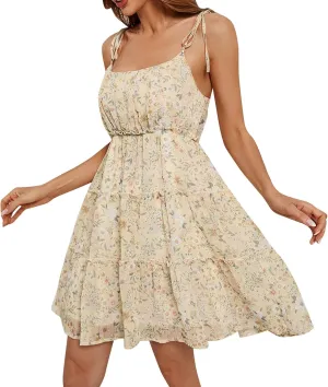 Women's Sexy Sleeveless Dress Tassel Sequin Dress Mini Dress Ruffle Hem Halter Neck Tiered Hem Beige